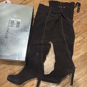 Kelsi Dagger thigh high brown suede boots 8